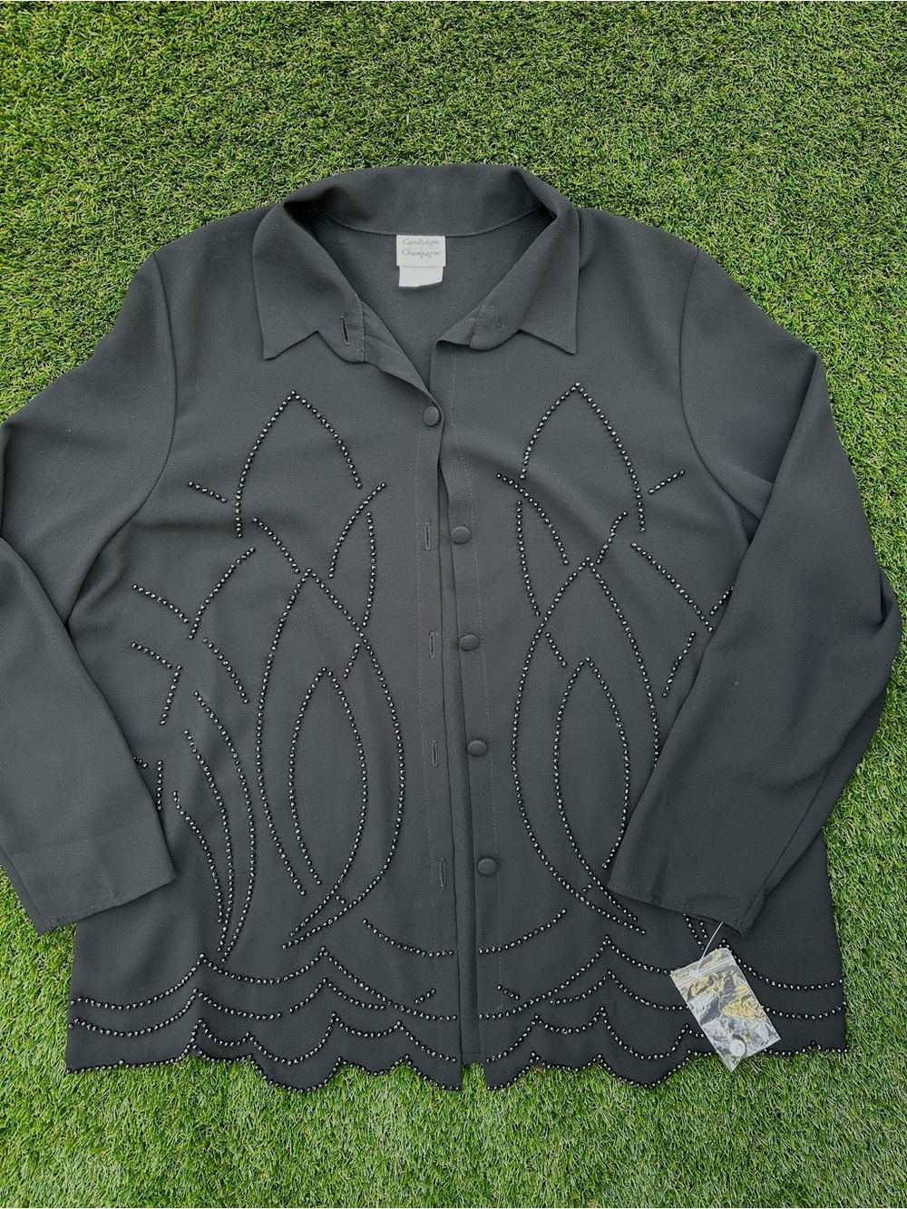 Women's Black Embellished Button-Front Top